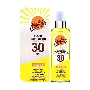 Malibu SPF 30 Clear Spray Sunscreen, High Protection, Dry Feel, Water Resistant Vi 250 ml