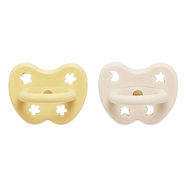 HEVEA Two-Pack Orthodontic pacifier 3-36 Months (Milky White & Pale Butter)