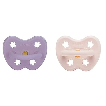 HEVEA Two-Pack Orthodontic pacifier 3-36 Months (Powder Pink & Lavender)