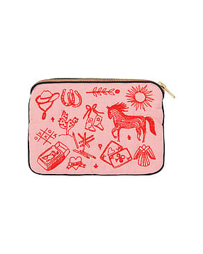 HABIBA Polly Embroidery Mini Clutch Flamingo