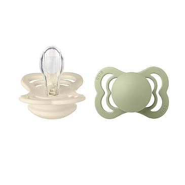 BIBS Pacifier Supreme 2 Pack Silicone Ivory/Sage Size 1