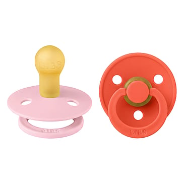 BIBS Pacifier Colour 2 pk Latex Size 1 Baby Pink/Tango