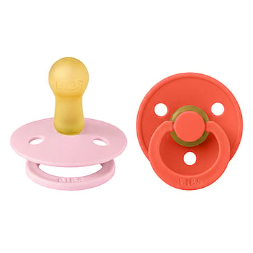 BIBS Pacifier Colour 2 pk Latex Size 2 Baby Pink/Tango