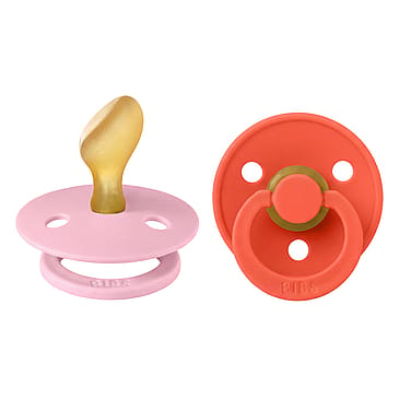 BIBS Pacifier Colour 2 pk Anatomical Latex Size 2 Baby Pink/Tango