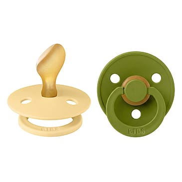 BIBS Pacifier Colour 2 pk Anatomical Latex Size 2 Pale Butter/Wasabi
