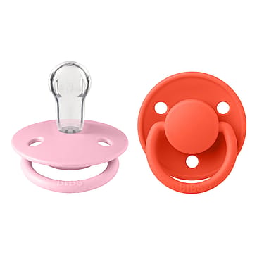 BIBS Pacifier De Lux 2 pk Silicone Onesize Baby Pink/Tango