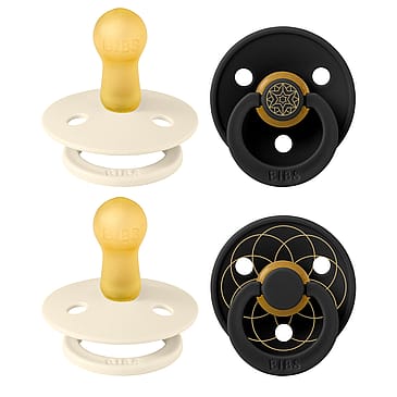 BIBS Pacifier Studio Colour 4-Pak Noor & Layl Latex Size 2 Ivory Gold Blac