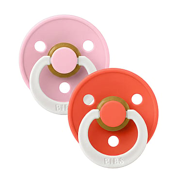 BIBS Pacifier Colour 2 pk Latex Size 3 Baby Pink GLOW/Tango GLOW