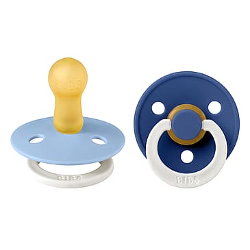 BIBS Pacifier Colour 2 pk Latex Size 2 Sky Blue GLOW/Cornflower GLOW
