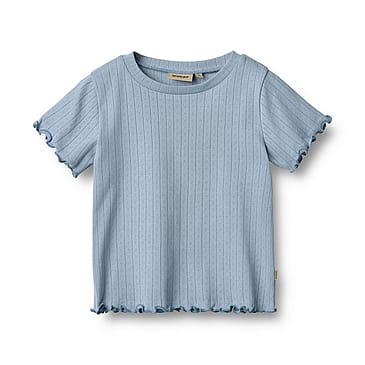 WHEAT Rib T-Shirt Short Sleeve Irene Morning Sky Str 116/6 år