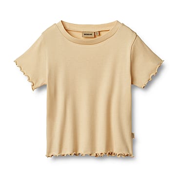 WHEAT Rib T-Shirt Short Sleeve Irene Macadamia Str 122/7 år