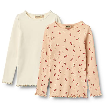WHEAT Rib T-Shirts Long Sleeve Ida 2-pak Rose Water Flowers Str 140/10 år