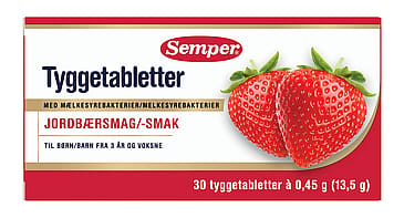 Semper Tyggetabletter med Mælkesyrebakterier Jordbær 30 tyggetabl.