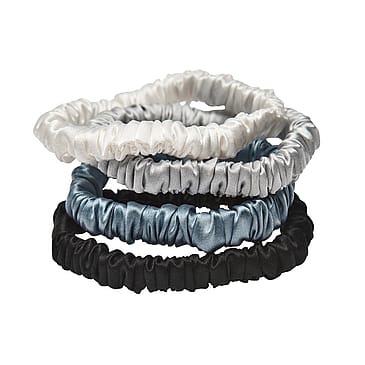 Lenoites Mulberry Silk Skinny Scrunchies White, Light Grey, Blue, Black