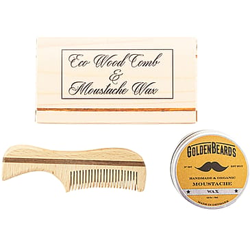 Golden Beards Moustache Wax & Eco Wood Comb 7,5cm 1 sæt