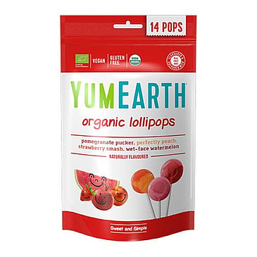 Yum Earth Slikkepinde Granatæble, fersken, jordbær og melon Ø 85 g