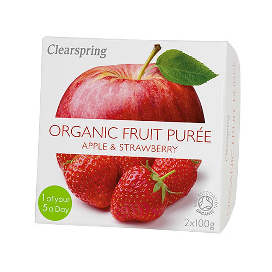 Clearspring Frugtpuré æble, jordbær Ø 200 g