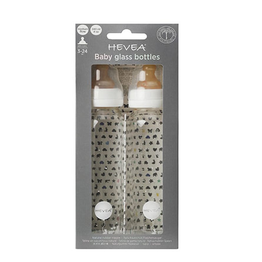 HEVEA Glas Sutteflaske 2-pak Hvid 240 ml