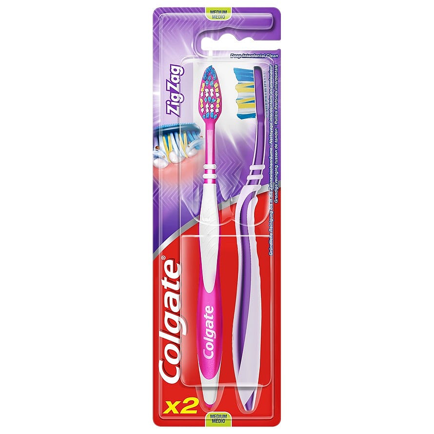 Colgate Tandbørste Zig-Zag Medium 2 stk