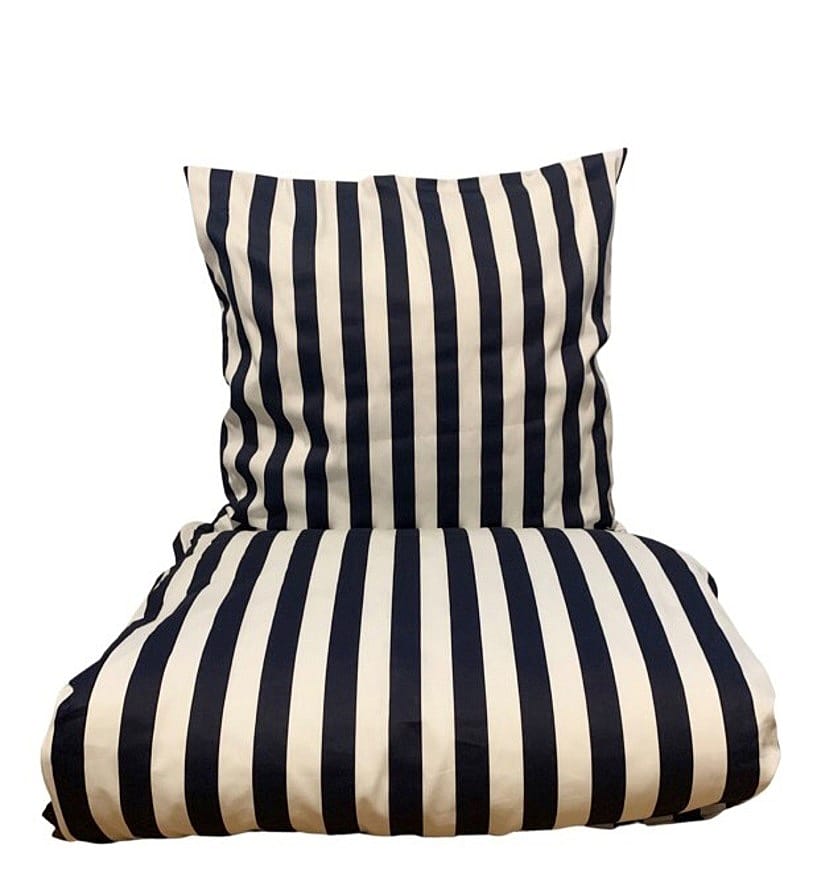 OMHU Blok Strib Sengetøj Navy 140 x 220 cm