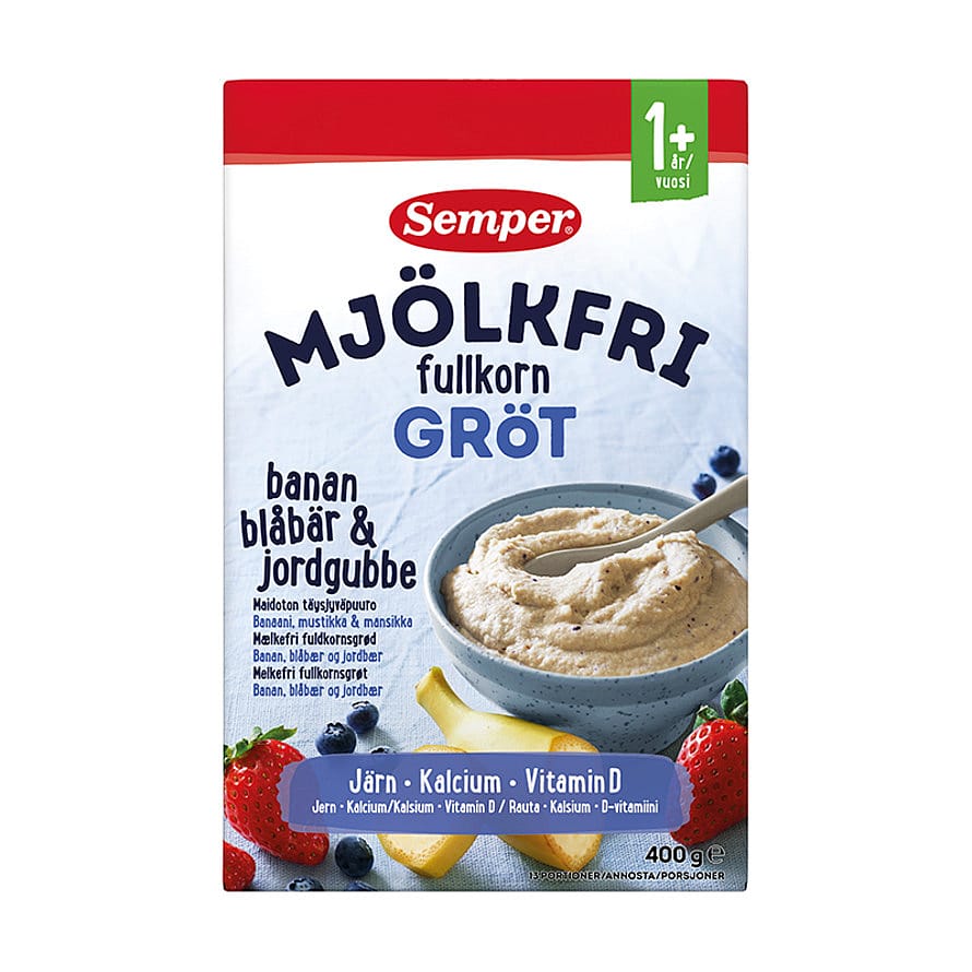 Semper Mælkefri Grød Fuldkorn Banan, Blåbær og Jordbær 400 g