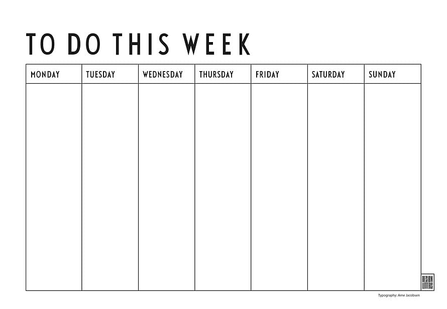 Design Letters Weekly Planner Papir Sort