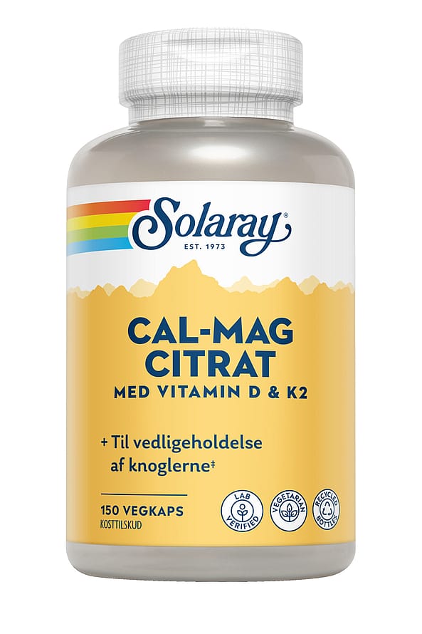 Solaray Cal-Mag Citrat med vitamin D og K2 150 kaps.