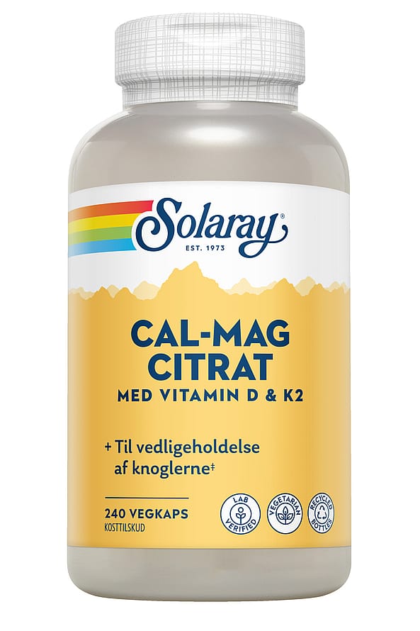 Solaray Cal-Mag Citrat med vitamin D og K2 240 kaps.