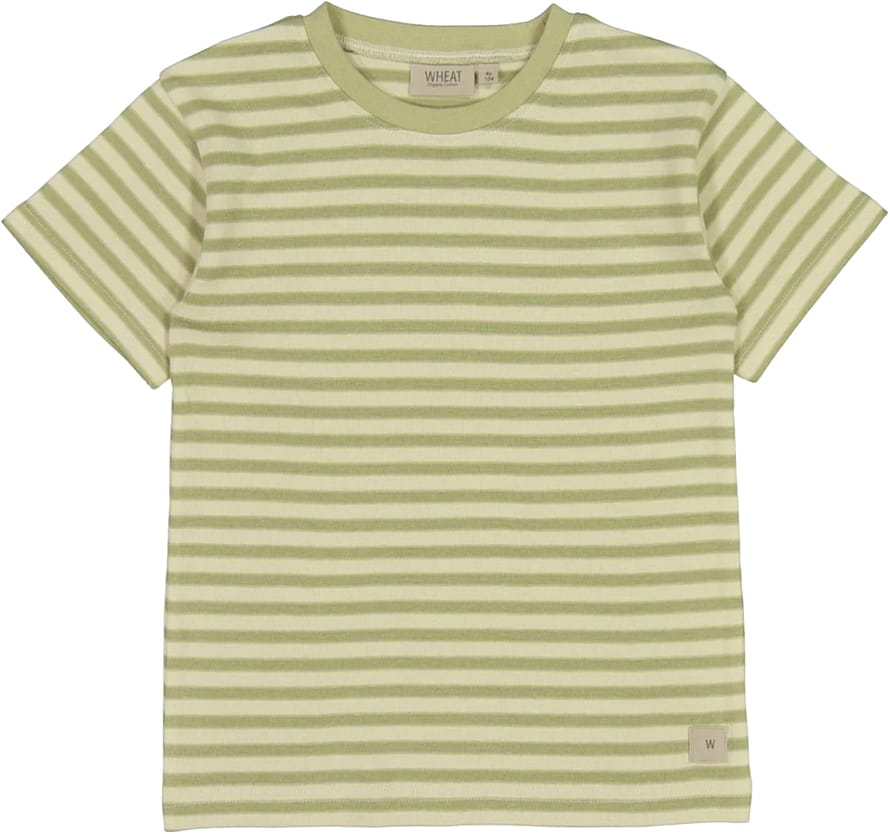 WHEAT T-Shirt Short Sleeve Green Stripe Str 92/2 år
