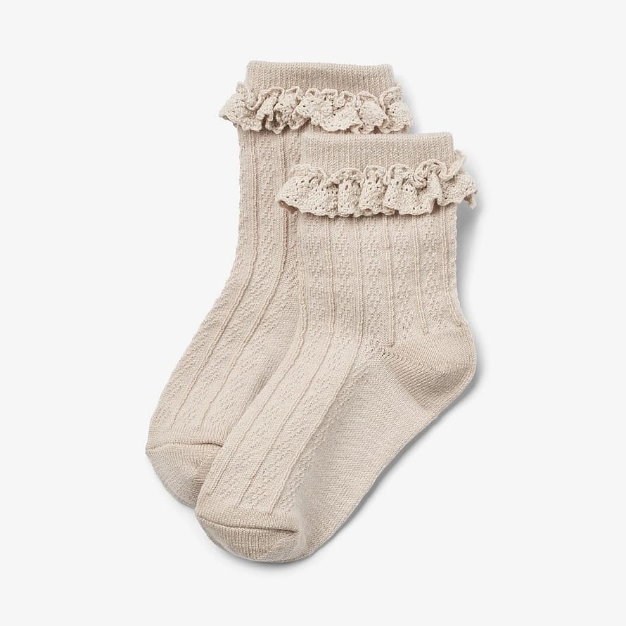 WHEAT Wool Lace Socks Nora 2-pak Offwhite Str 25-28