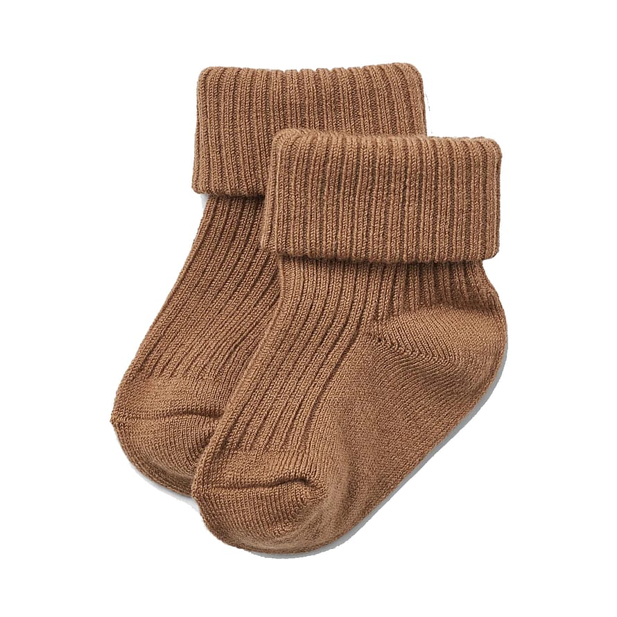 WHEAT Wool Rib Socks Ziggy Caramel Str 16-18