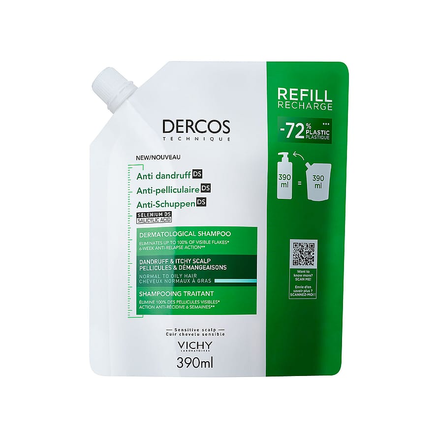 Vichy Dercos Skælshampoo til Normal/Fedtet Hårbund 390 ml, Refill