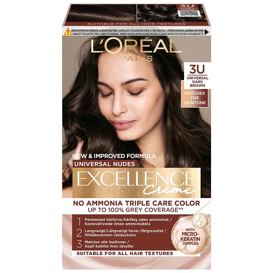 L'Oréal Paris Excellence Universal Nudes Permanent Hårfarve 3U Universal Dark Brown