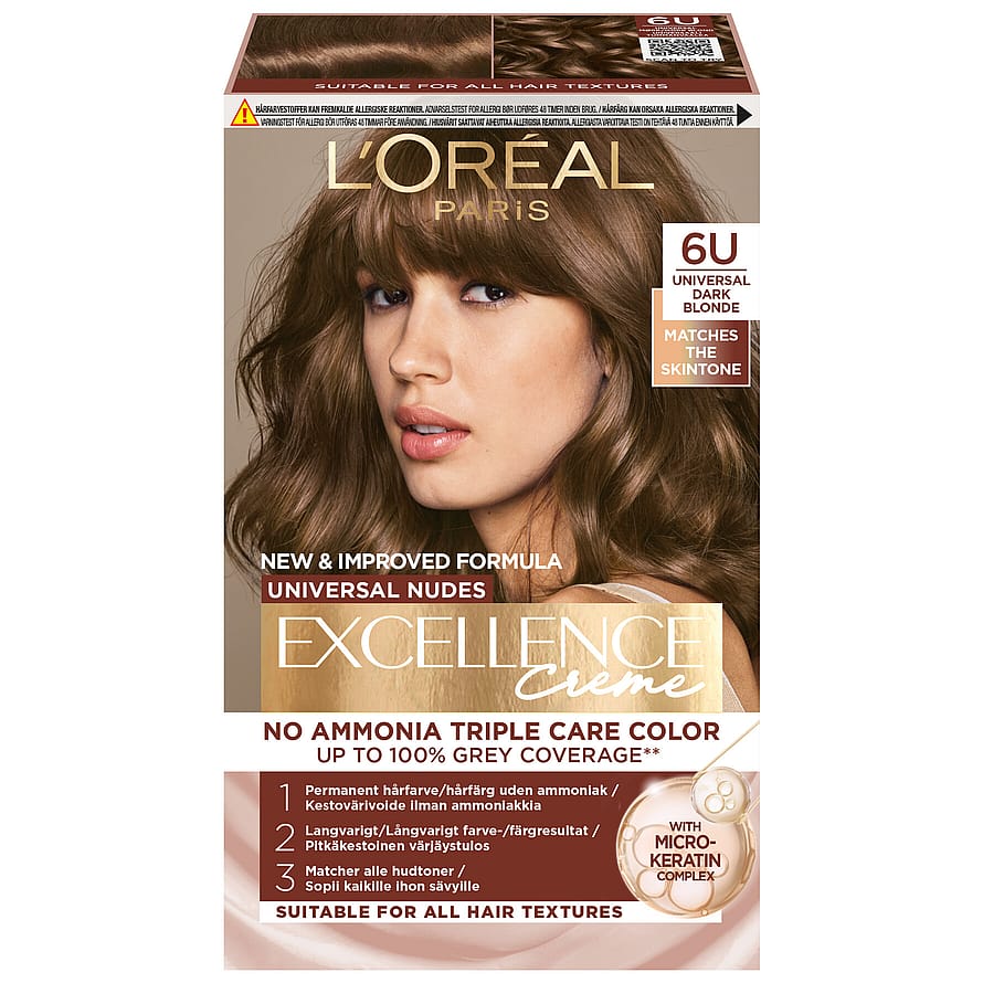 L'Oréal Paris Excellence Universal Nudes Permanent Hårfarve 6U Universal Dark Blonde
