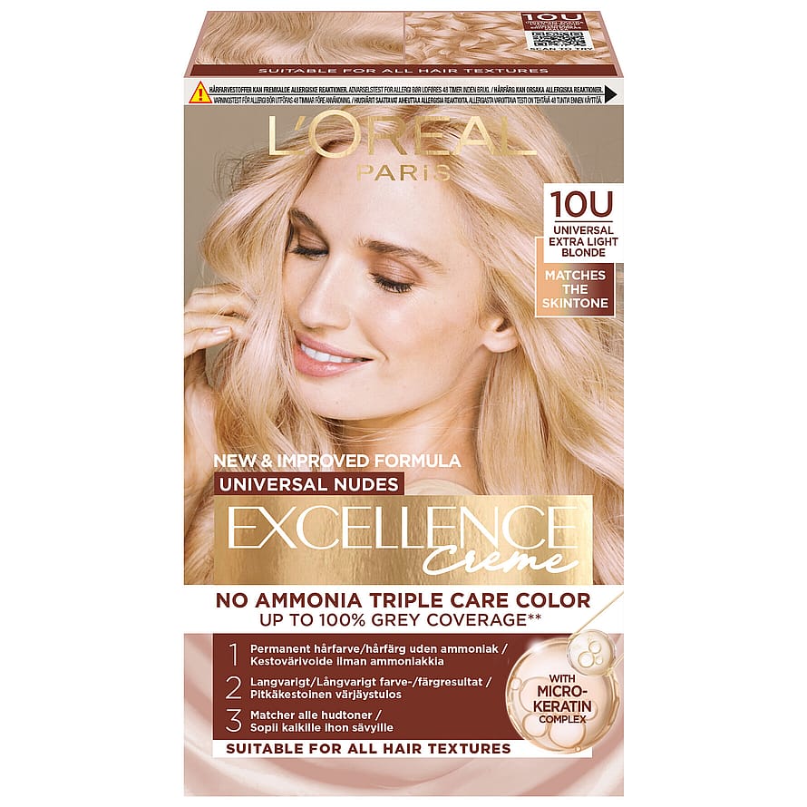 L'Oréal Paris Excellence Universal Nudes Permanent Hårfarve 10U Universal Extra Light Blonde