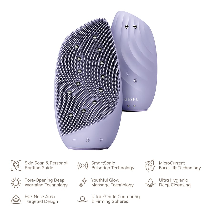 GESKE Sonic Thermo Facial Brush & Face-Lifter 8 in 1 Purple