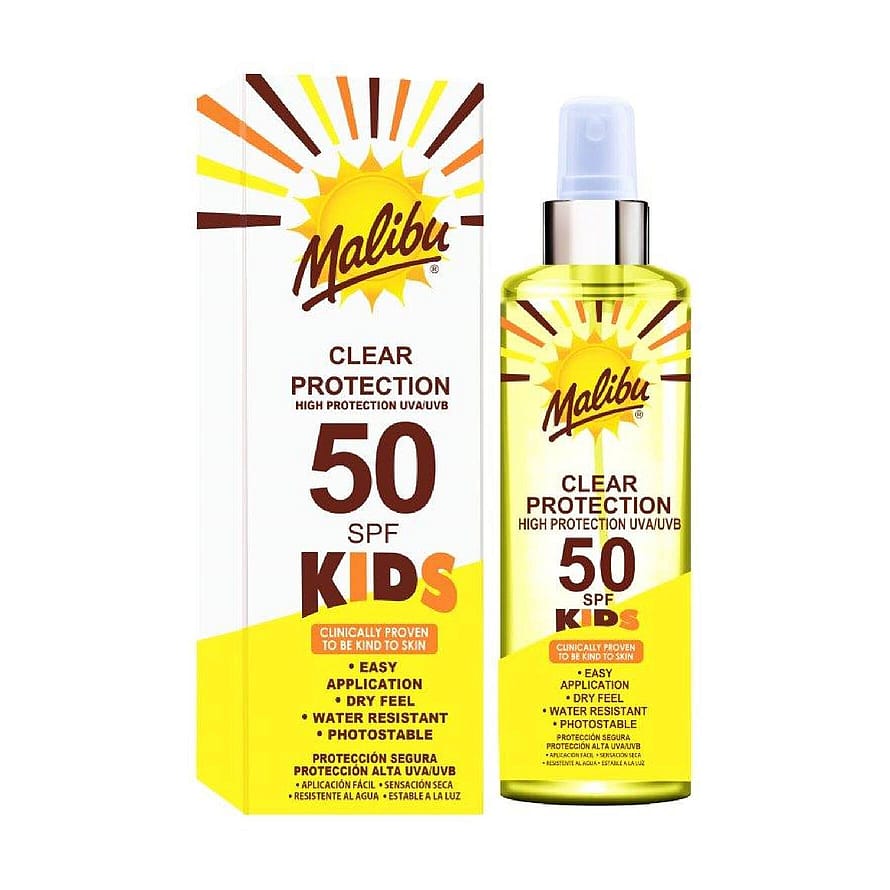 Malibu Kids High Protection Water Resistant Dry Feel SPF 50 Sun-Screen Clear Spray 250 ml