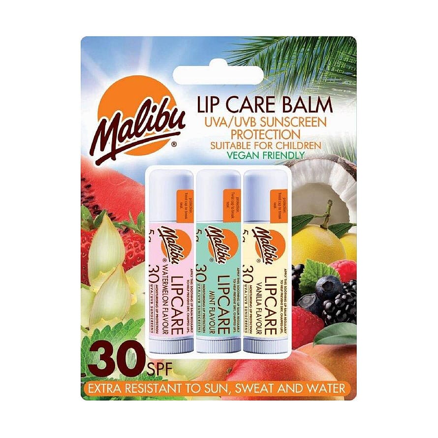 Malibu SPF 30 Lip Balm Sunscreen, Watermelon, Mint and Vanilla 3 x 5g