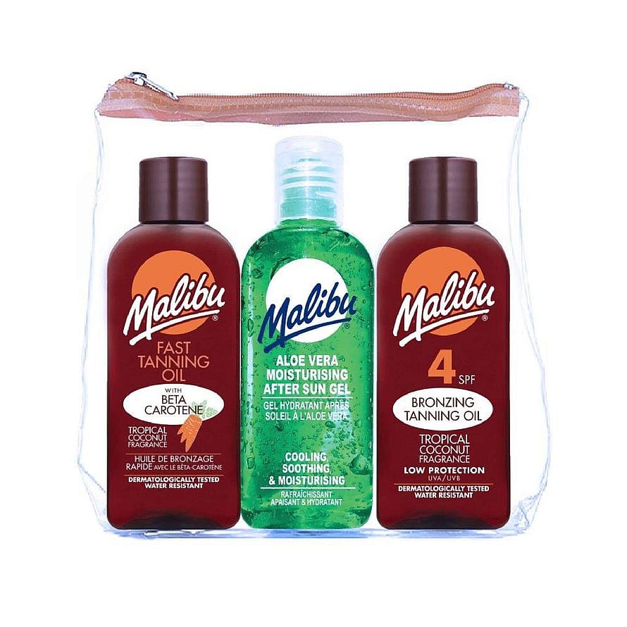 Malibu Fast Tanning Travel Essentials, SPF 4 Bronzing and Beta Carotene Oil, Sooth 3 x 100 ml
