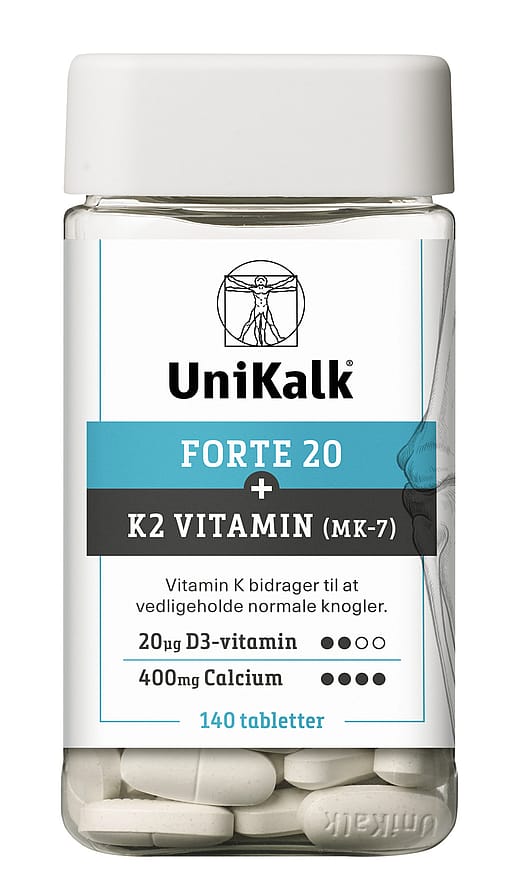 Unikalk Forte 20 + K2 Vitamin 140 stk