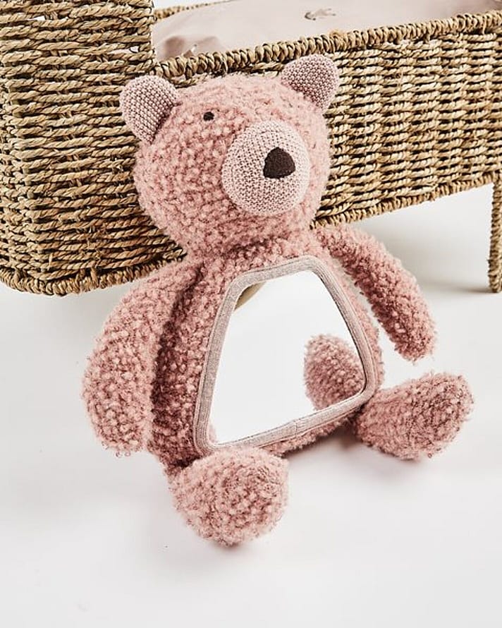 SMALLSTUFF Activity Bear W. Mirror Wool Bouclé Rose