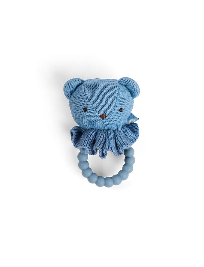 SMALLSTUFF Rattle Bear Face On Silicone Ring Blue