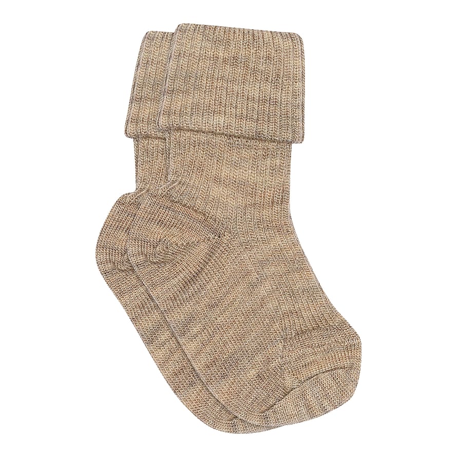 MPkids Wool Rib Baby Socks Light Brown Melange 15/16