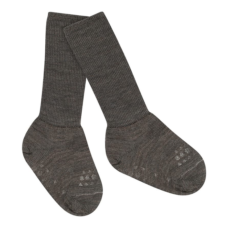 GoBabyGo Kravle Strømpe Merino Uld Brown Melange 23-26