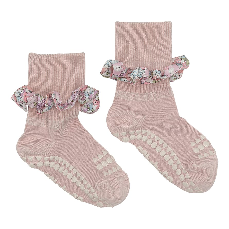 GoBabyGo Skridsikre Strømper Bambus Liberty Flæse Soft Pink 3-4 år