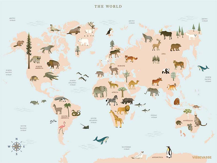 ViSSEVASSE Plakat 'World Map Animal' 30 x 40 cm