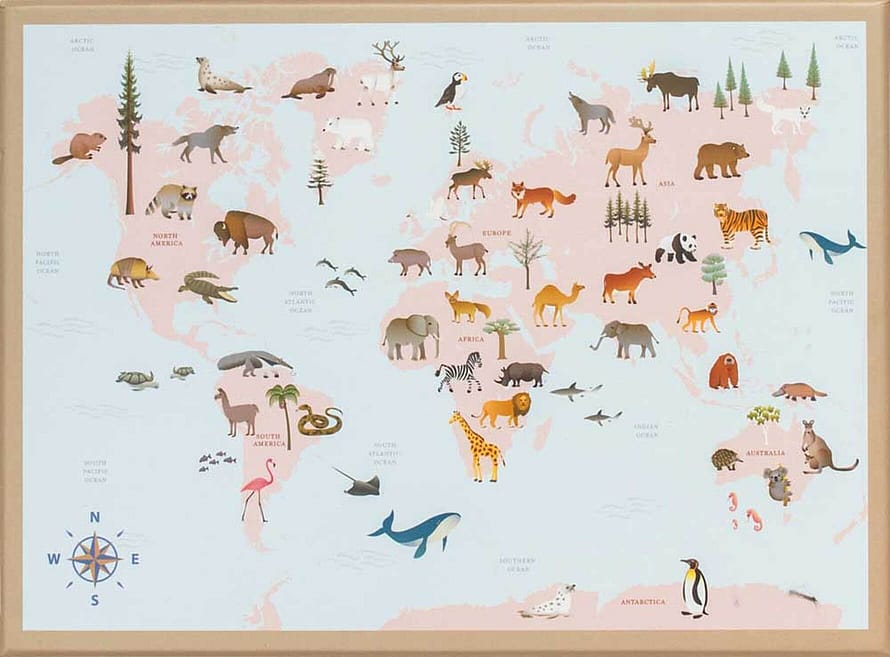 ViSSEVASSE Puslespil 'World Map Animal' 42 Brikker