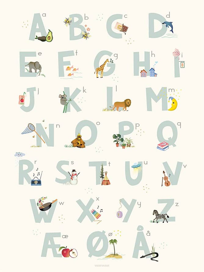 ViSSEVASSE Plakat 'Alfabet Blå, Dansk' 50 x 70 cm