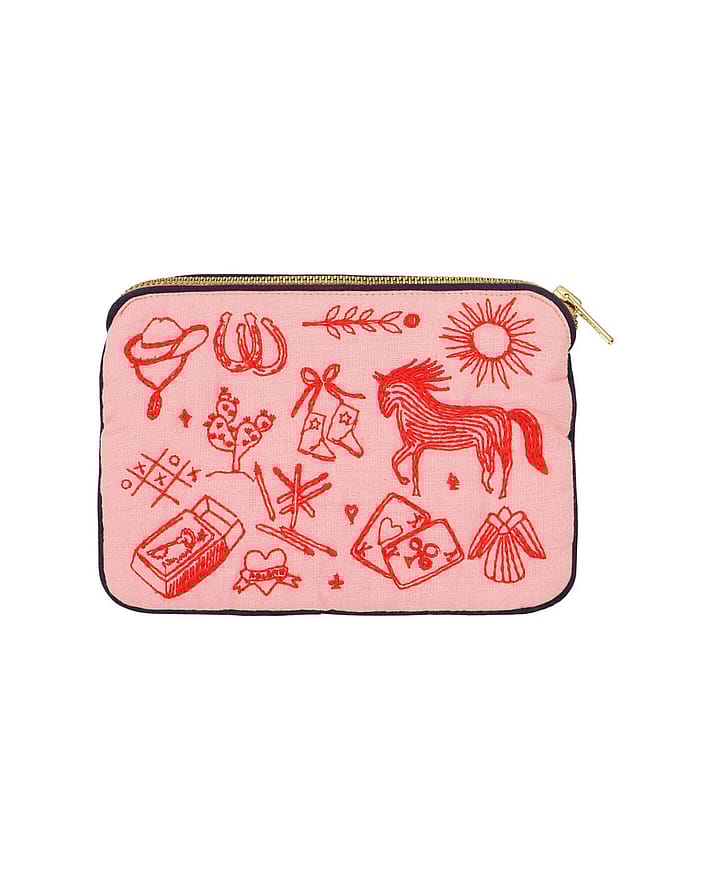 HABIBA Polly Embroidery Mini Clutch Flamingo