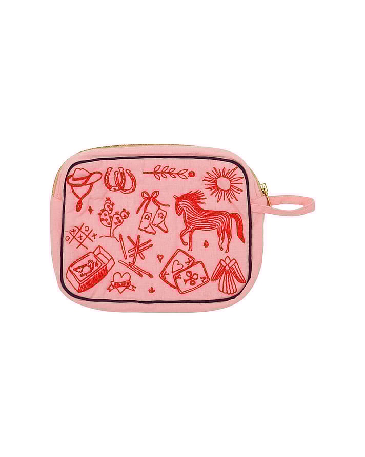 HABIBA Polly Embroidery Makeup Clutch Flamingo